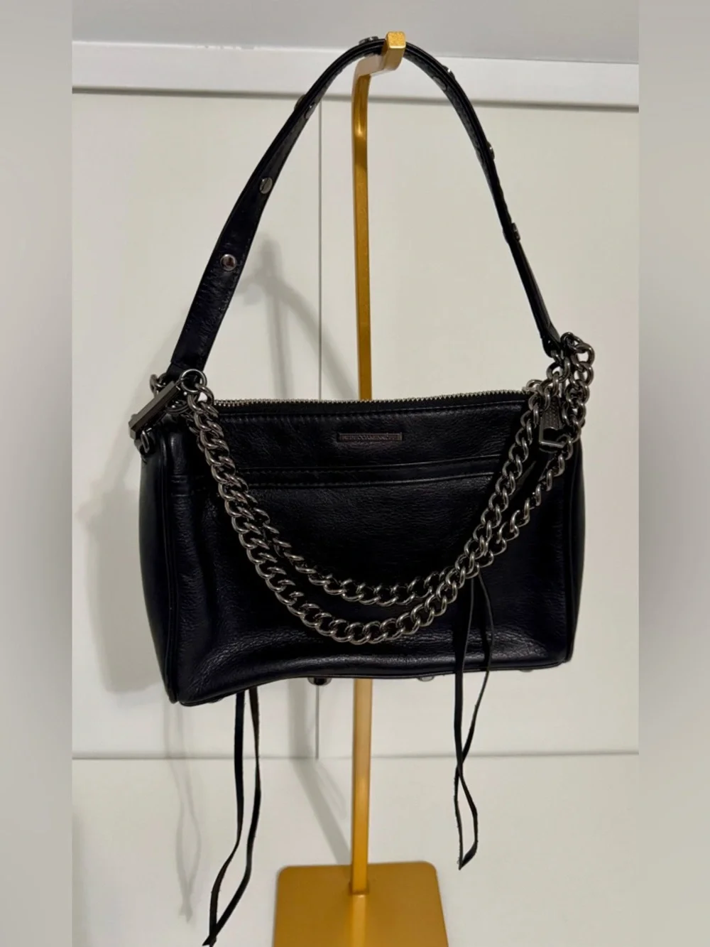 Rebecca Minkoff Black Leather Mini M.A.C. Crossbody with‎ Silver Hardware
